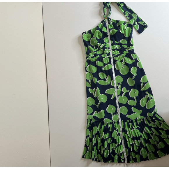 Tory Burch‎ Eloriane Green Halter Neck Floral Silk Midi Dress Size 2 - Picture 12 of 15